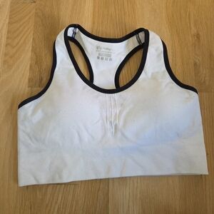 Women's Healthyoga White/BlackHigh Inpact Padded Racerback Sports Bra, Size L